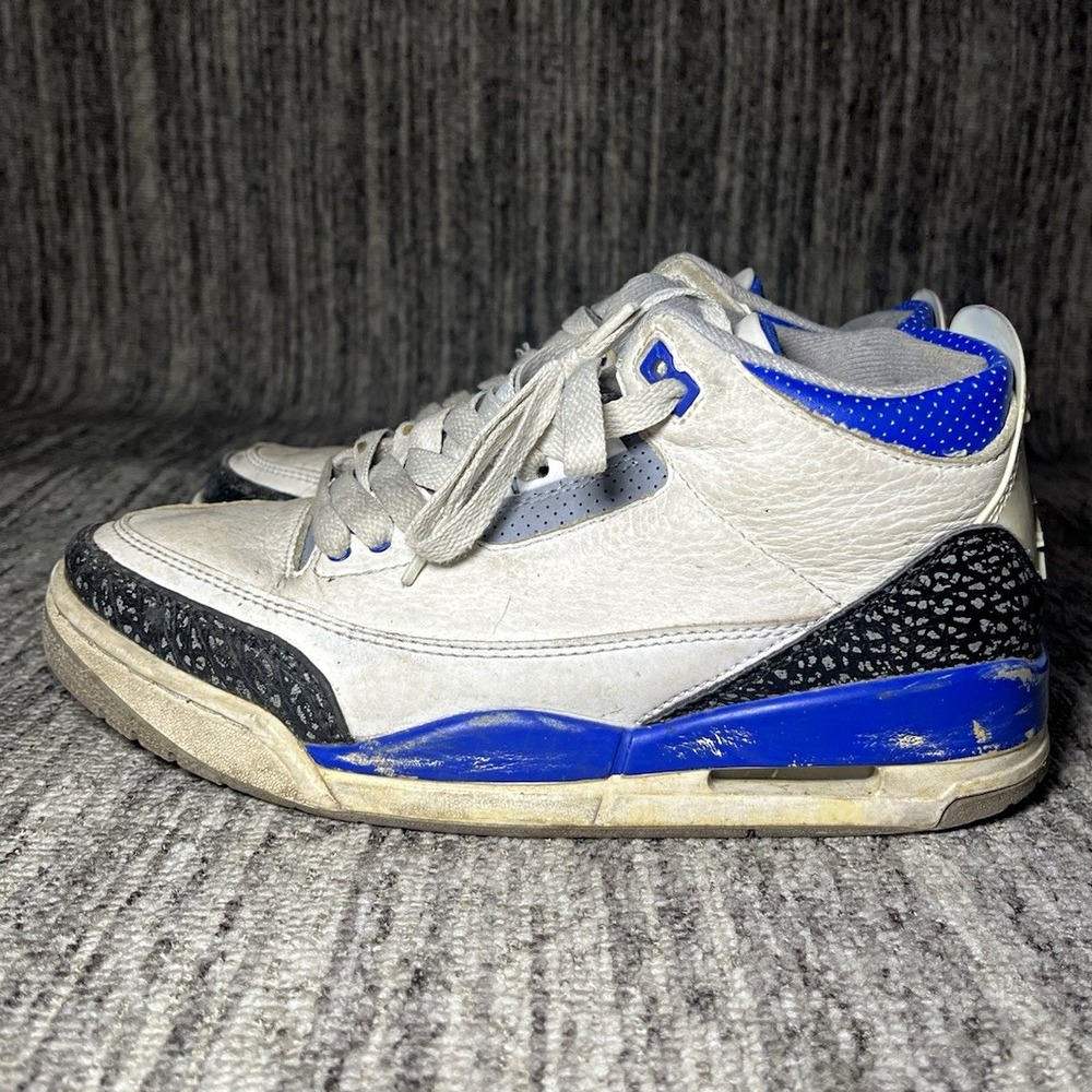 Jordan Air Jordan 3 Mens Mid Top Leather Sneakers US 8 White Blue Black